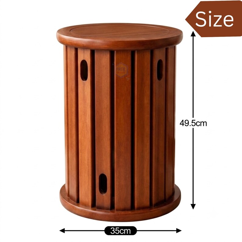 Stackable Solid Wood Nesting Stools Set of 4 Round Side Table Brown Decor