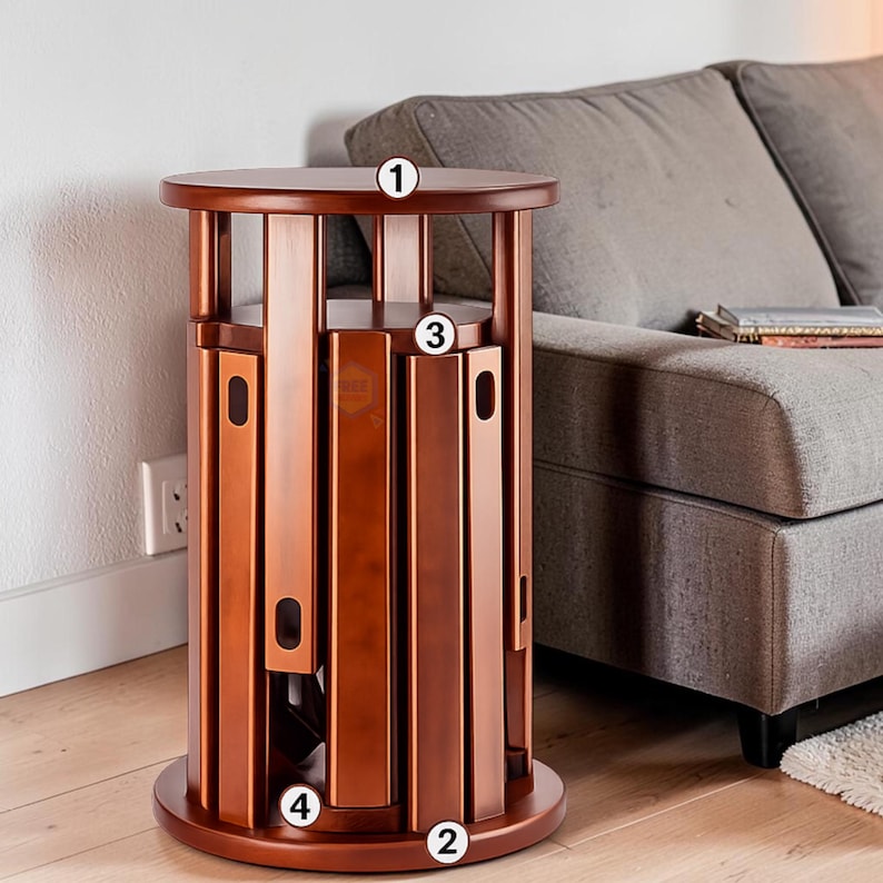 Stackable Solid Wood Nesting Stools Set of 4 Round Side Table Brown Decor