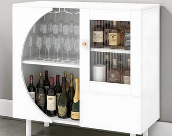 Sideboard Buffet Cabinet with Glass Holder Wooden home bar accessories storage organization