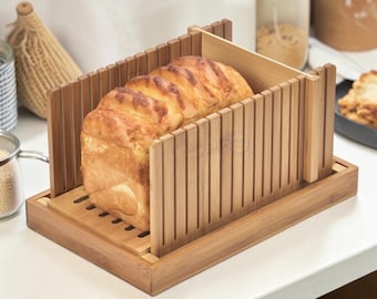 Bamboo Bread Slicer Foldable Adjustable Loaf Cutting Guide Board Tool