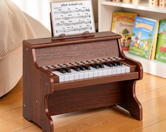 Wooden Kids Piano Keyboard with Music Stand Learning Toy for Toddlers Brown
