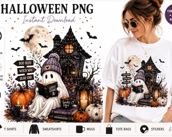 Halloween PNG | Cute Ghost Haunted House Clipart, Spooky Sublimation Design, Printable Digital Download