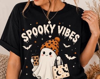 Halloween Ghost PNG | Spooky Vibes Sublimation Design, Cute Ghost Clipart, Instant Download, Printable T-Shirt PNG