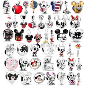 S925 Sterling Silver Mickey Minnie Mouse Charm-pärla till Pandora-armband, Disney Cartoon Dangle Charm, Emaljpärla, Present till henne