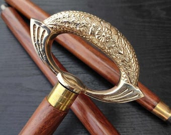 Victorian Brass Walking Cane – Handmade Wooden Walking Stick, Floral Handle Cane, Gentleman Gift, Vintage Mobility Aid, Collectible Cane