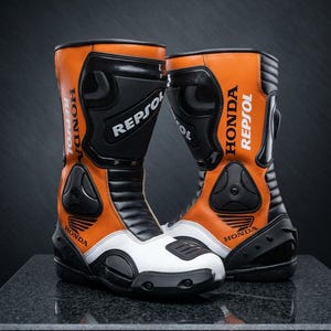 Botas de carreras de cuero Honda Repsol / Equipamiento profesional para motociclistas / Botas protectoras para motociclistas (para hombre) / Calzado para motociclistas de pista y calle