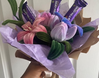 Handmade Cadbury Chocolate Small Pipe Cleaner Flower Bouquet | Chocolate Gift for Her/Him | Birthday, Graduation, Get Well Soon Gift