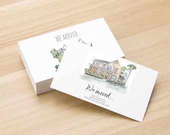 Custom "We Moved" Cards with Personalized House Portrait – New Home Announcement – Housewarming Gift – Watercolor Style by Kelley Clark
