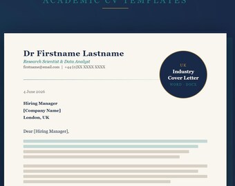 Industry Cover Letter Template UK | PhD & Postdoc Career Transition | Word .docx | Academic to Industry