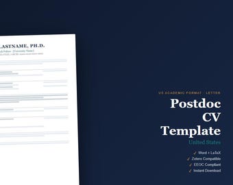 Postdoc CV Template US | Academic CV Word and LaTeX | Postdoctoral Fellowship Applications | Letter
