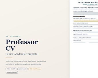 Professor CV Template UK | Senior Academic Word, LaTeX (A4)