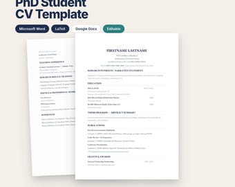 Academic CV Template for PhD Students UK | Editable Curriculum Vitae in Word & LaTeX | Grad School Research CV | A4 Instant Download