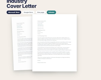 Industry Cover Letter Template for PhDs | Academic to Industry Career Change | Editable Word | Non Academic Job Application | Download