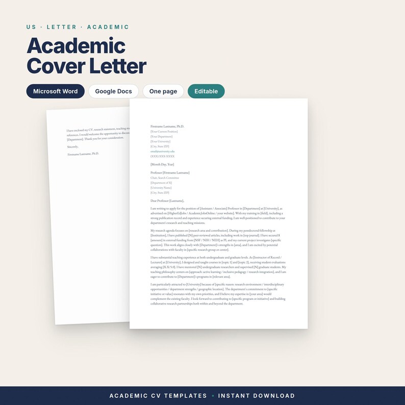 Komplett akademiskt CV och personligt brevpaket | 8 mallar för CV och 4 brev | Storbritannien och USA | Redigerbart Word och LaTeX bild 5