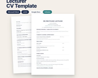 Lecturer CV Template UK | Academic Curriculum Vitae for Lecturers and Assistant Professors | Editable Word & LaTeX | Promotion REF | A4