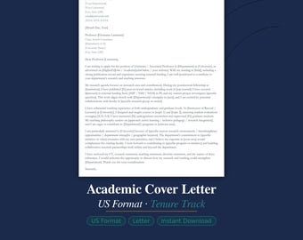 Academic Cover Letter US | Tenure Track Faculty Application | Word Template | Instant Download