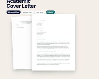 Academic Cover Letter Template | Tenure Track Faculty Job Application Letter | Editable Word | Matches Academic CV | Instant Download