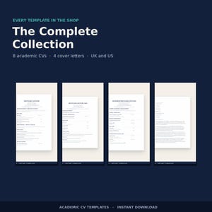Komplett akademiskt CV och personligt brevpaket | 8 mallar för CV och 4 brev | Storbritannien och USA | Redigerbart Word och LaTeX bild 1