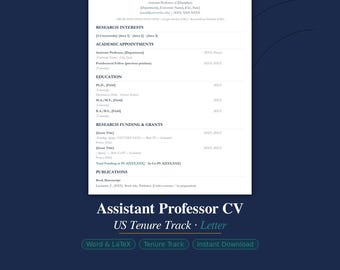 Assistant Professor CV Template US | Academic Resume | Word & LaTeX | Tenure Track | Instant Download