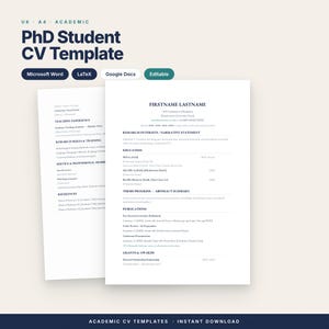 Komplett akademiskt CV och personligt brevpaket | 8 mallar för CV och 4 brev | Storbritannien och USA | Redigerbart Word och LaTeX bild 2