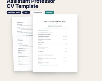 Assistant Professor CV Template | Academic Curriculum Vitae for Tenure Track Faculty Jobs | Editable Word & LaTeX | US Letter Download