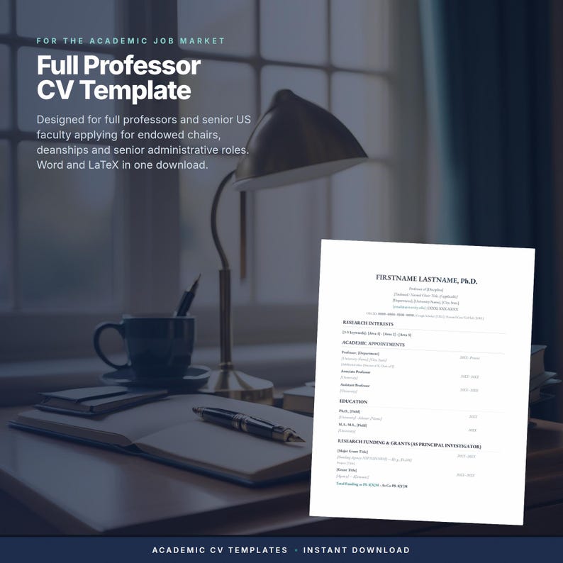 Mall för fullständigt CV för professor | CV för seniorakademiska kandidater för ansökningar till dopetrativa professorer och dekaner | Redigerbar Word och LaTeX | US Letter bild 9