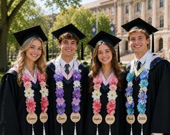 Personalized Floral Graduation Stole 2026, Custom Class of 2026 Sash, Graduation Lei, Senior Photo Prop, Handmade Grad Gift for Her