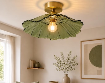 Luminária de teto vintage com flores em vidro | Elegante luminária pendente retrô E27 | Iluminação boho chic para quarto, sala de estar e hall de entrada