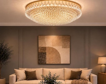 Lámpara de techo moderna de cristal / Lámpara de araña de lujo empotrada / Lámpara de techo dorada / Luminaria elegante para sala de estar y dormitorio