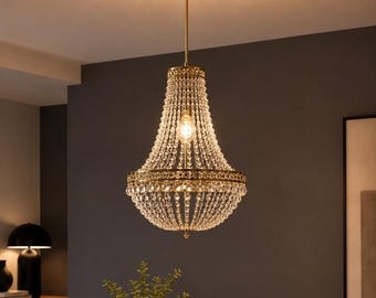 Crystal Chandelier Pendant Light | Luxury Gold or Silver Ceiling Lamp | Elegant Hanging Light Fixture for Living Room Bedroom