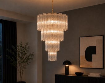 Murano Glass Chandelier | Italian Blown Glass Lighting | Luxury Tiered Pendant Light Modern Home Decor