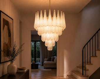 Lustre de vidro de Murano | Luminária pendente de vidro soprado italiano | Luminária de teto vintage de luxo | Iluminação elegante para decoração de casa