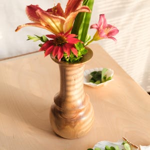 Woodturned Vase – Hand Turned Catalpa Wood Bud Vase – Artisan Decorative Accent