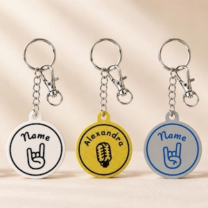 Portachiavi personalizzato con nome ed emoji, 360 design, 13 colori, targhetta bicolore, idea regalo