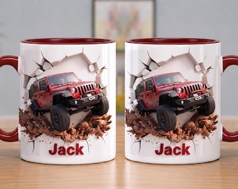 Personalized Jeep Mug, Custom Name Off Road Coffee Mug, 4x4 Adventure Gift, Jeep Lover Gift for Him, Offroad Vehicle Coffee Cup