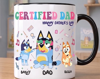 Taza para papá certificado - Regalo divertido de Bluey para el Día del Padre, Taza personalizada para papá con maquillaje infantil