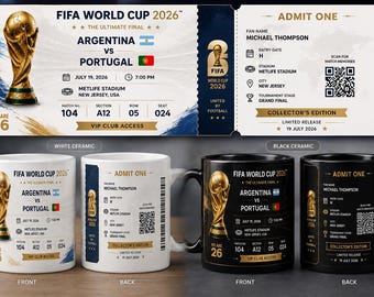 Personalized Football Championship Mug, Custom World Cup Ticket Mug, Soccer Fan Gift, Stadium Souvenir Cup, Match Day Keepsake