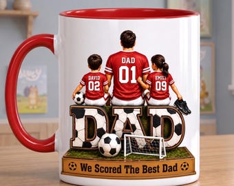 Taza personalizada para papá futbolista, Taza "Conseguimos la mejor taza para papá", Taza personalizada para papá e hijos, Regalo del Día del Padre de parte de los hijos, Taza para papá futbolista