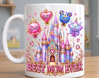 Best Mom Ever Castle Mug, Personalized Mom Mug with Kids Names, Custom Family Mug, Magical Mom Gift, Mother’s Day Gift