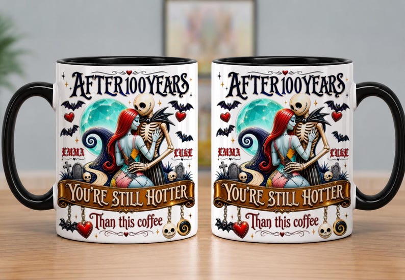 Midnight Romance Accent Mug, Personalized Gifts For Couple, You're Still Hotter Than This Coffee,Nightmare Before Christmas Anniversary Gift imagen 1