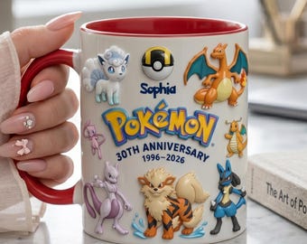 Custom Monster Trainer Mug, Cute Anime Monsters Mug for Cartoon Fan, 30th Anniversary Cup, Gift for Boyfriend