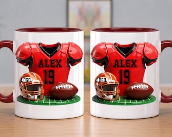 Custom Football Mug with Name Number and Team Logo, Personalized Football Player Gift, Youth Sports Coffee Mug, Football Mom Gift