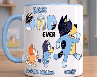 Taza para el mejor papá - Regalo divertido de Bluey para el Día del Padre, Taza personalizada para papá con temática de maquillaje infantil