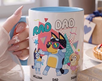 Custom Rad Dad Blue Dog Mug, Best Dad Ever, Best Daddy Ever Mug, Cool Dads Mug, Fathers Day Gift From Kid, Gift For Dad, Blue Family