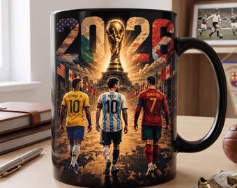 2026 World Cup Mug - Messi Ronaldo Neymar Soccer Legends Coffee Cup, Football Fan Gift, FIFA 2026 Ceramic Mug for Him