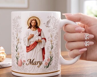 Personalized Easter Jesus Mug, Custom Christian Coffee Mug with Name, Religious Gift for Women, Faith Based Easter Gift