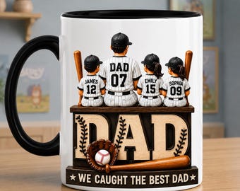 Taza personalizada para papá beisbolero, Taza "Atrapamos al mejor papá", Taza personalizada para papá e hijos, Regalo del Día del Padre de parte de los hijos, Taza de café para papá beisbolero