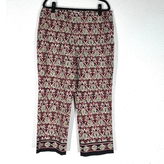 Harold's Red Floral Geometric Cropped Pants - 16 - Cotton Stretch Boho Eclectic