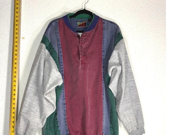 Blazer multicolor de mezclilla tipo jersey - XL - Henley con bloques de color estilo vintage de los 90 streetwear