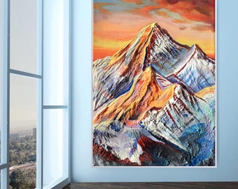 Original 3D Mountain oil Painting on Canvas, Abstract Thick Textured Wall Art, Large Mountain Landscape, Living Room Decor Modern Canvas